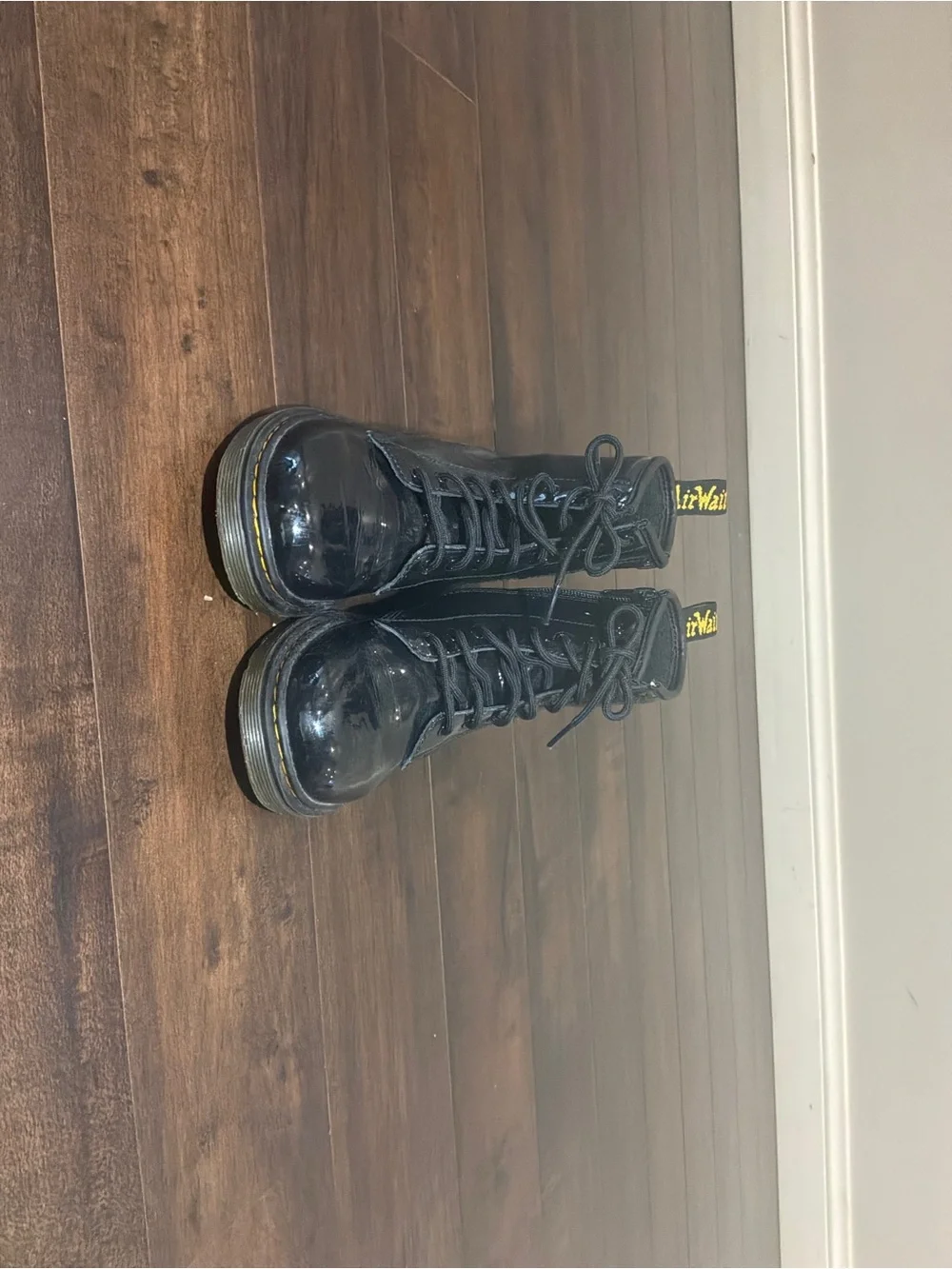 Dr Martens Black Patent Leather Lace-Up Kids Boots